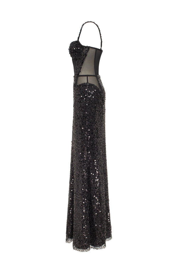 Fitted Sequin Deep V-Neck Slit Gown by Adora 3113 – ABC Fashion